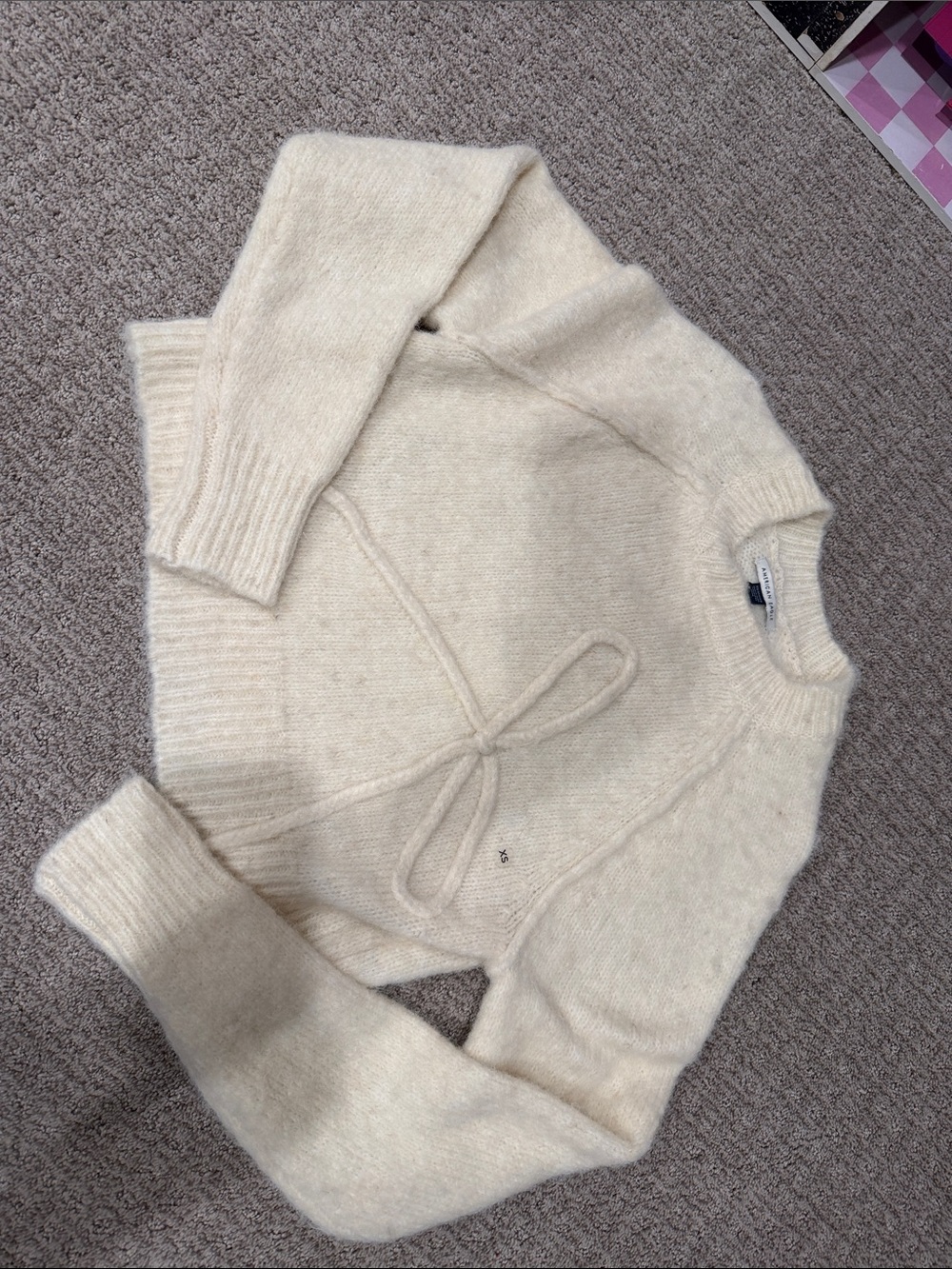 American Eagle Outfitters Cream Tie-Front Crewneck Sweater